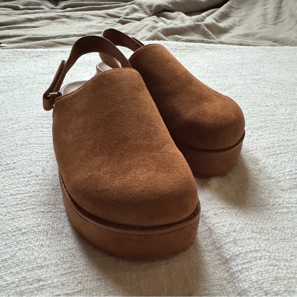 Women’s Suede Platform Slingback Clogs - Brown - Picture 1 of 7
